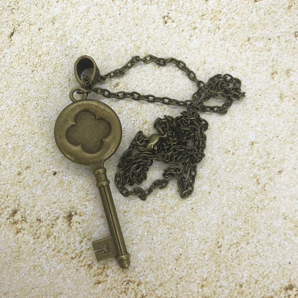 Blue Vintage Key Art Necklace